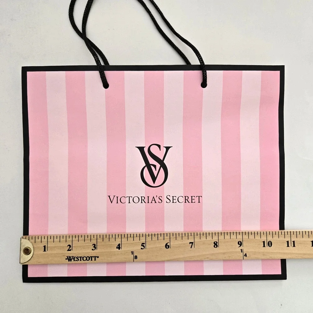 Victorias Secret Paper Shopping Gift Bag With Tissue Pink Black Glossy 11